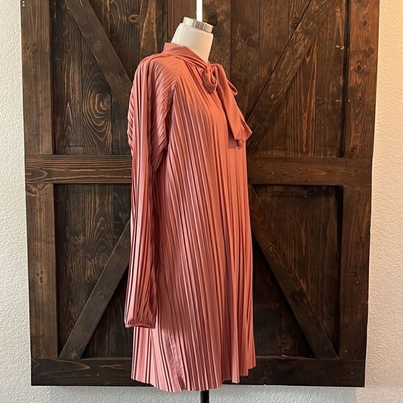 Zara Long Sleeve Dusty Pink Pleated Dress Sz-Medium - Picture 7 of 13